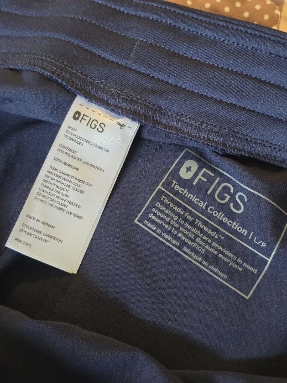 Figs Womens Livingston Navy Blue Technical Collection Scrub Pants L/P - Picture 4 of 10